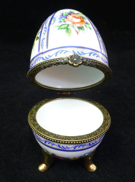 Limoges Egg Shaped Porcelain Trinket Box With Hand Painted Etsy Red