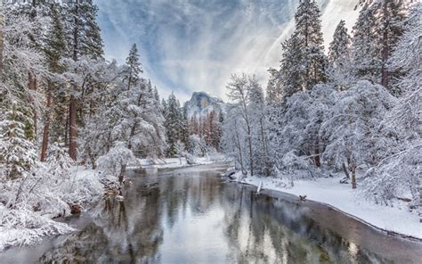 Download Wallpapers Merced River Winter Landscape Forest Winter