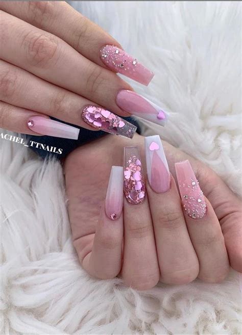 Hot Acrylic Pink Coffin Nails Design For Valentine S Nails Fashionsum