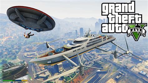 Gta 5 Flying Super Yacht Mod And Ufo Spaceship Gta 5 Mods Funny