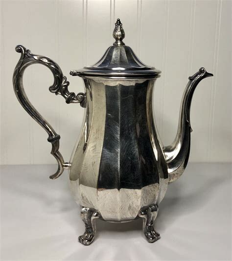 Vintage WM Rogers 800 Silver Plated Footed Coffee Pot Teapot W Hinged