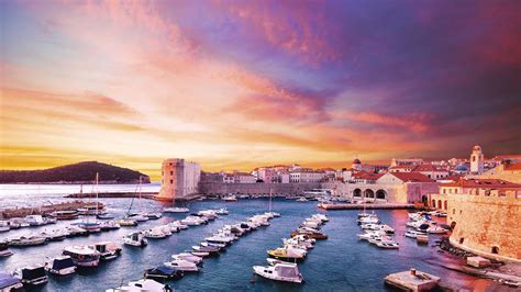 Sunset Dubrovnik Croatia Adriatic Sea Desktop Wallpaper Hd