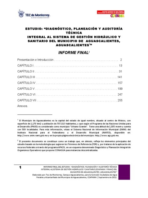 Informe Final Auditoría Técnica Concesionaria De Agua Potable De Ags