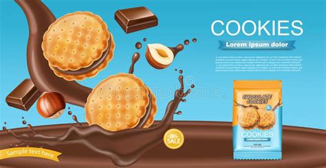 chocolate cream cookies vector realistic product placement mock up sweet dessert chocolate