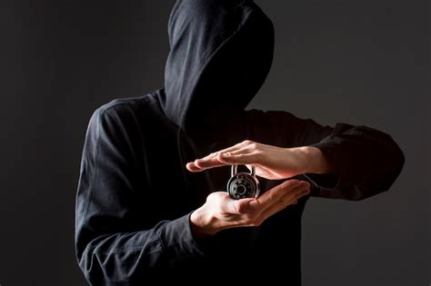 Front View Of Hacker Holding Lock Free Photo