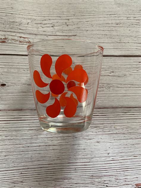 Vintage Orange Flower Drinking Glass 1970s Vibe Etsy