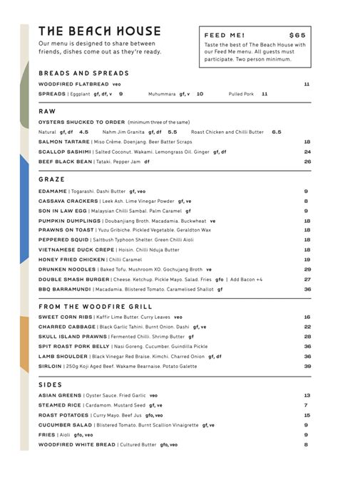 Speisekarte 2024 – The Beach House in Jindalee – TheFork