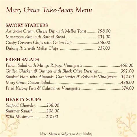 Menu At Mary Grace Cafe Taguig 7th Ave
