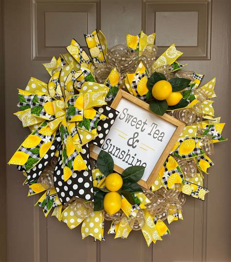 Lemon Deco Mesh Front Door Wreath Summer Ribbon Wreath Sweet Etsy In