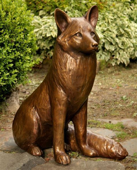 Bronze Outdoor Quitely Garden Sitting Fox Sculpture Animal Sculptures