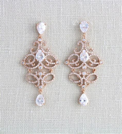 Rose Gold Bridal Earrings Wedding Jewelry Chandelier