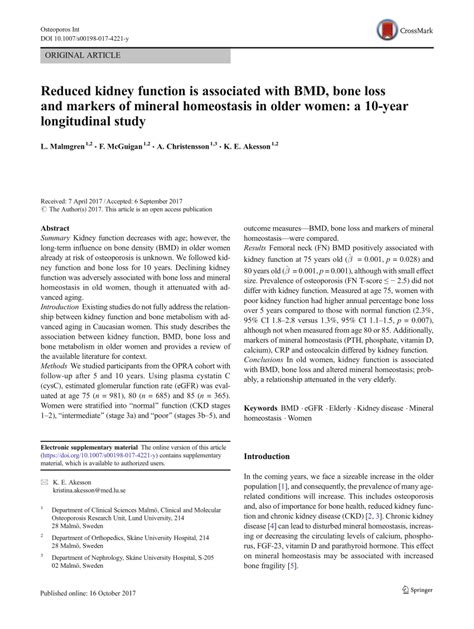 Pdf Reduced Kidney Function Is Associated With Bmd Bone Loss And