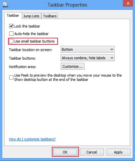 Change Taskbar Icon Size On Windows 8 Computer