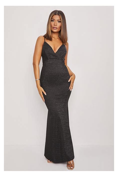 Robe en maille fine de coton avec paillettes brodées devant. Robe longue noir pailleté - Brentiny Paris
