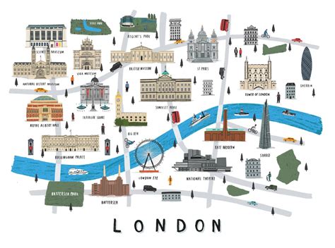 London Map Illustrated Print Map Print Illustration London Etsy