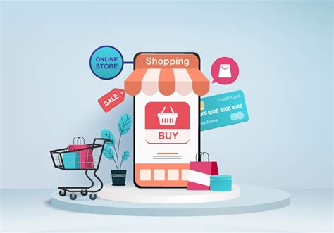shopping online store for sale mobile ecommerce 3d blue background shop ...