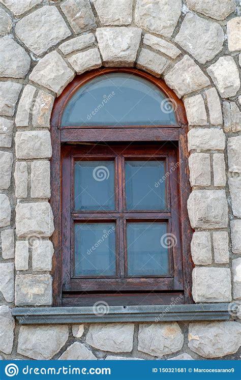 Arched Wooden Window On A Stone Wall Stock Image Image Of Palace