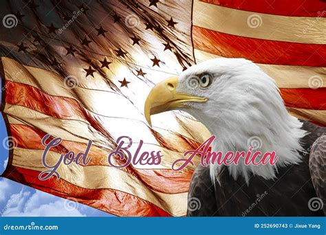 God Bless America American Eagle Us Flag Blue Sky Stock Image