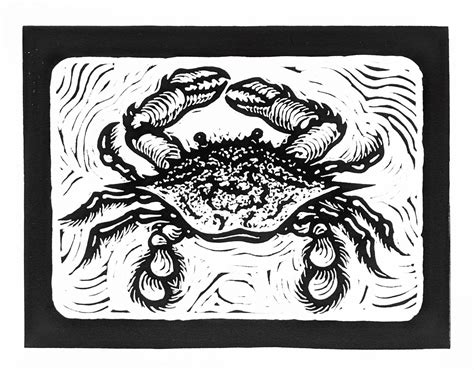 Crab By Anita Hagan Original Linocut Linoleum Block Print Etsy