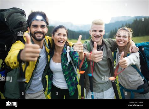 Adventure Travel Tourism Hike And People Concept Group Of Smiling