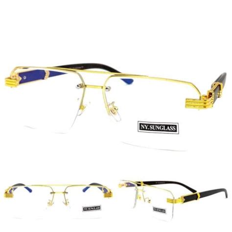 Mens Classy Elegant Sophisticated Clear Lens Eye Glasses Gold And Faux Wood Frame Ebay