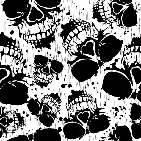 Skull Grunge Seamless Pattern Black Vector Free Download