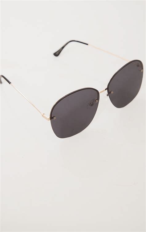Black Frameless Oversized Round Sunglasses Prettylittlething Usa