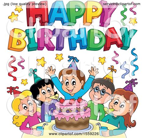 Clipart Of A Happy Birthday Greeting Over A Group Of Children