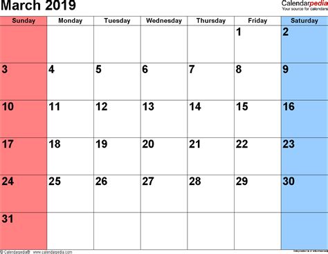 March 2019 Calendars For Word Excel And Pdf