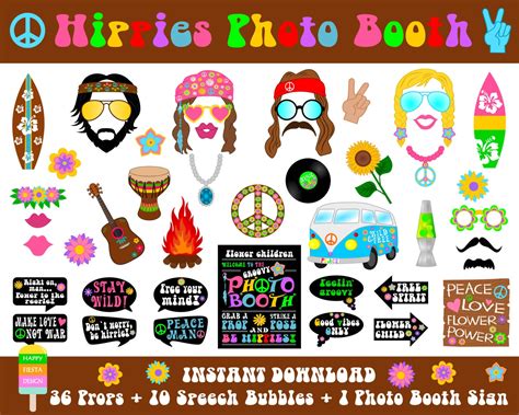 Printable Hippies Photo Booth Propsphoto Booth Sign Hippie