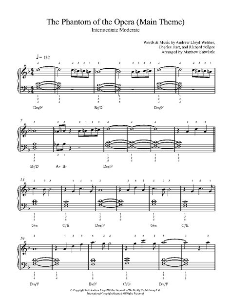 Sheet music arranged for piano/vocal/chords in c major. The Phantom Of the Opera (Main Theme) by Phantom Of The Opera Piano Sheet Music | Intermediate Level