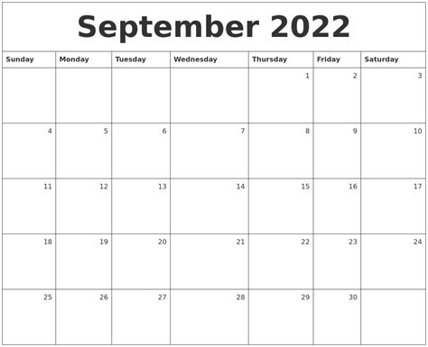 September 2022 Monthly Calendar