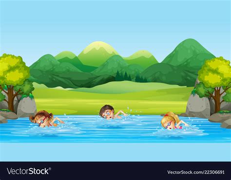Children Swimming In River Royalty Free Vector Image