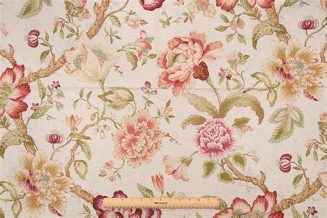 .75 Yards Hamilton Floral Printed Linen Drapery Fabric in Rose