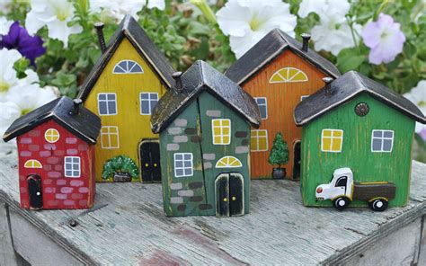 5 Wooden Houses Miniature Wooden Cottage Little Wooden Etsy