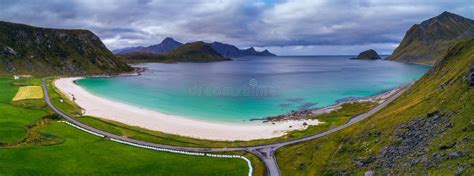 Beach In The Lofoten Islands In Norway With Northern Lights Stock Image