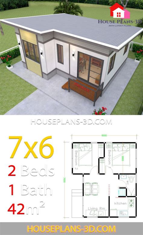 Small House Plans 7x6 With 2 Bedrooms House Plans 3d Small House