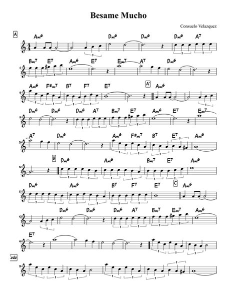 Besame Mucho Sheet Music For Saxophone Alto Solo