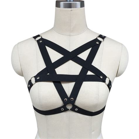 new pentagram bra top cage bondage harness black elastic body harness harajuku garter belt bdsm