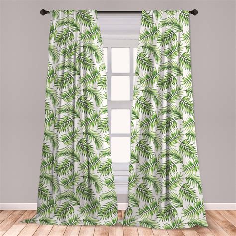 Palm Leaf Curtains 2 Panels Set Exotic Pattern With Tropical Leaves In