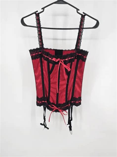 Shirley Of Hollywood Size 34 Bustier Corset Pinup Boudoir Red Satin