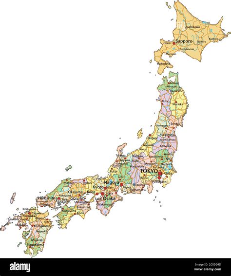 Japan Highly Detailed Editable Political Map With Labeling Stock