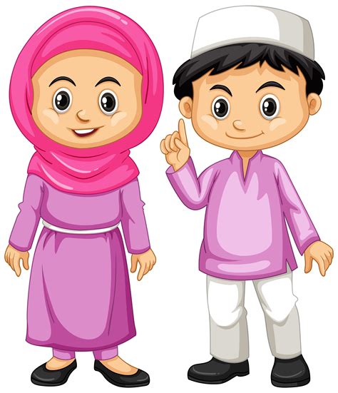 Muslim Kids In Purple Outfit 607868 Vector Art At Vecteezy