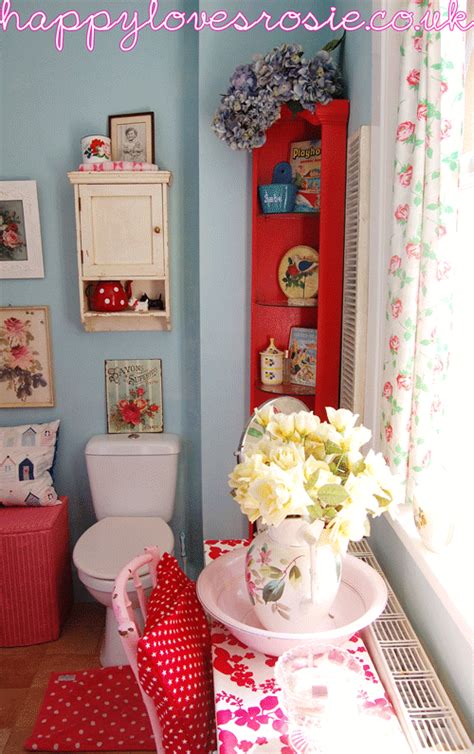 I ordered these for my bathroom. HAPPY LOVES ROSIE; duck egg blue bathroom with red, roses ...