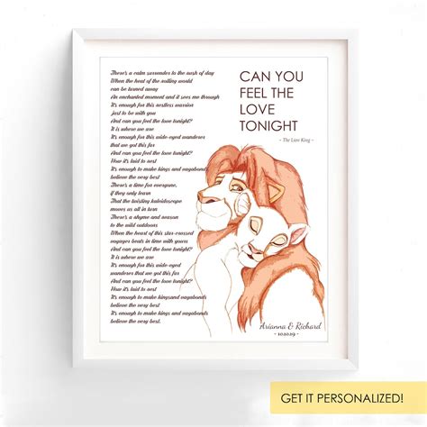 The Lion King Song Lyricscan You Feel The Love Tonight Song Etsy