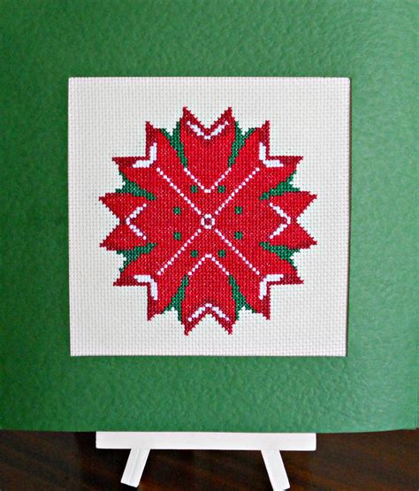 Red Poinsettia Star Counted Cross Stitch Pattern Acneedlework