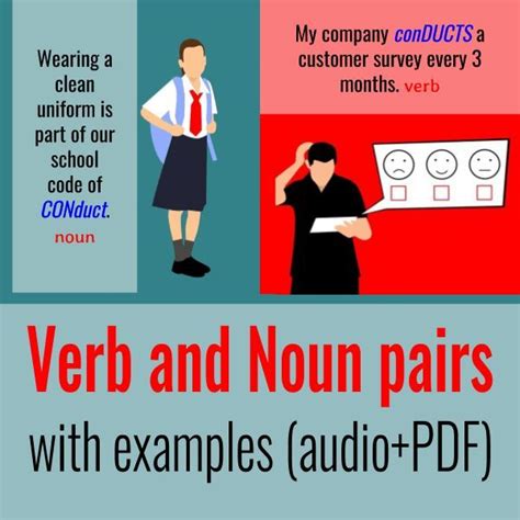 It can be the name of a thing, place, person, animal or feeling. Verb and noun pairs with examples (audio PDF) | Nouns and ...