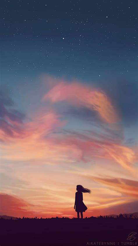 Download Wallpaper 1080x1920 Silhouette Field Art Sky Evening