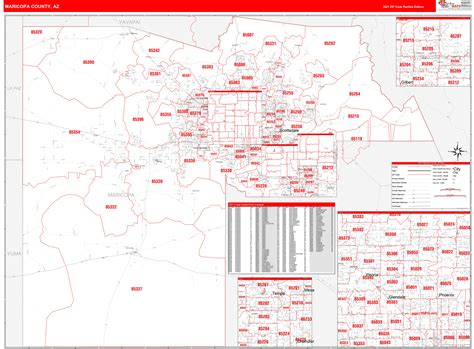 Maricopa County Az Zip Code Wall Map Red Line Style By Marketmaps
