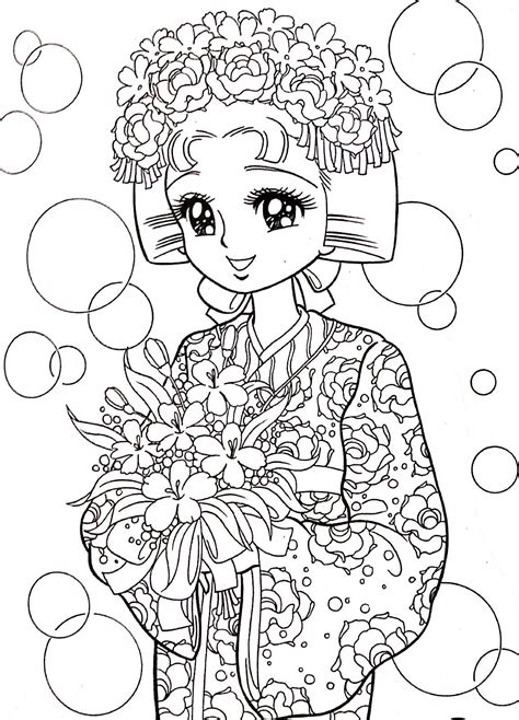 Japanese Shoujo Coloring Book 08 Аниме девушки Sketch Coloring Page